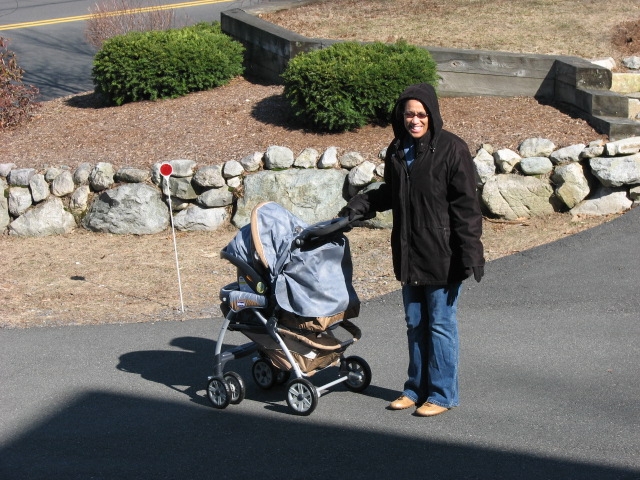 More_Mikayla_269.JPG - This is the first day of many Mom-and-daughter walks for Mikayla.  It was a bright and slightly chilly day, but great for a brisk walk. Also, she broke the 7lb mark and is approx 7lbs 2ozs (from the doctor's appt the day before).  Yeah!