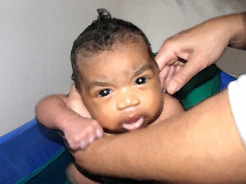 More_Mikayla_331-ed.JPG - Mikayla with a mini-mohawk. Cool huh?  Mommy was not amused... :-) [pic w/watercolor effect]